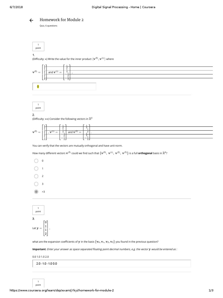 Module 2 Homework: DSP Quiz | PDF | Basis (Linear Algebra) | Orthogonality