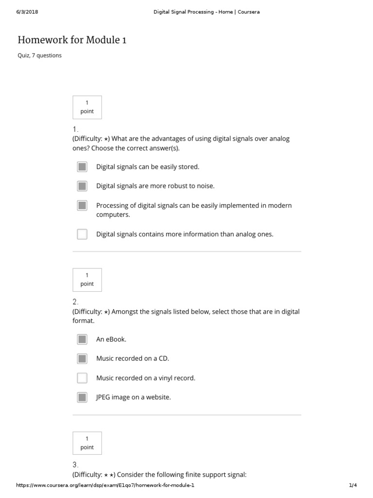 Module 1 Quiz: Digital Signal Processing | PDF | Digital Signal ...