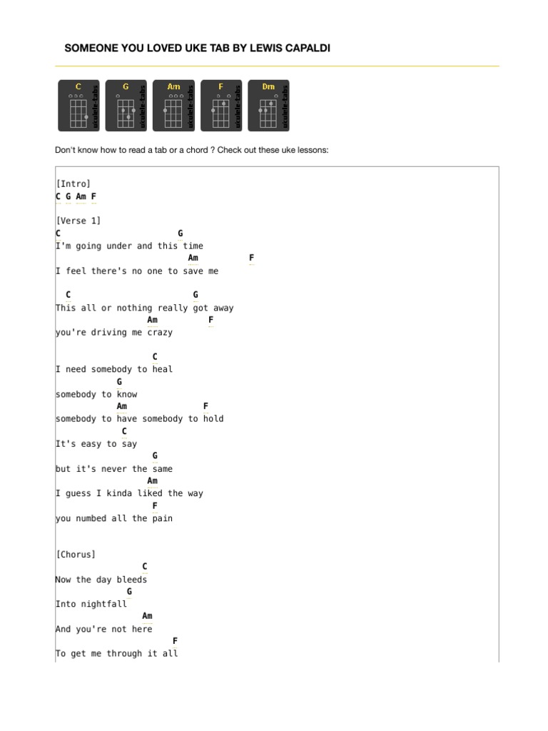 Someone You Loved Uke Tab by Lewis Capaldi PDF Song Structure