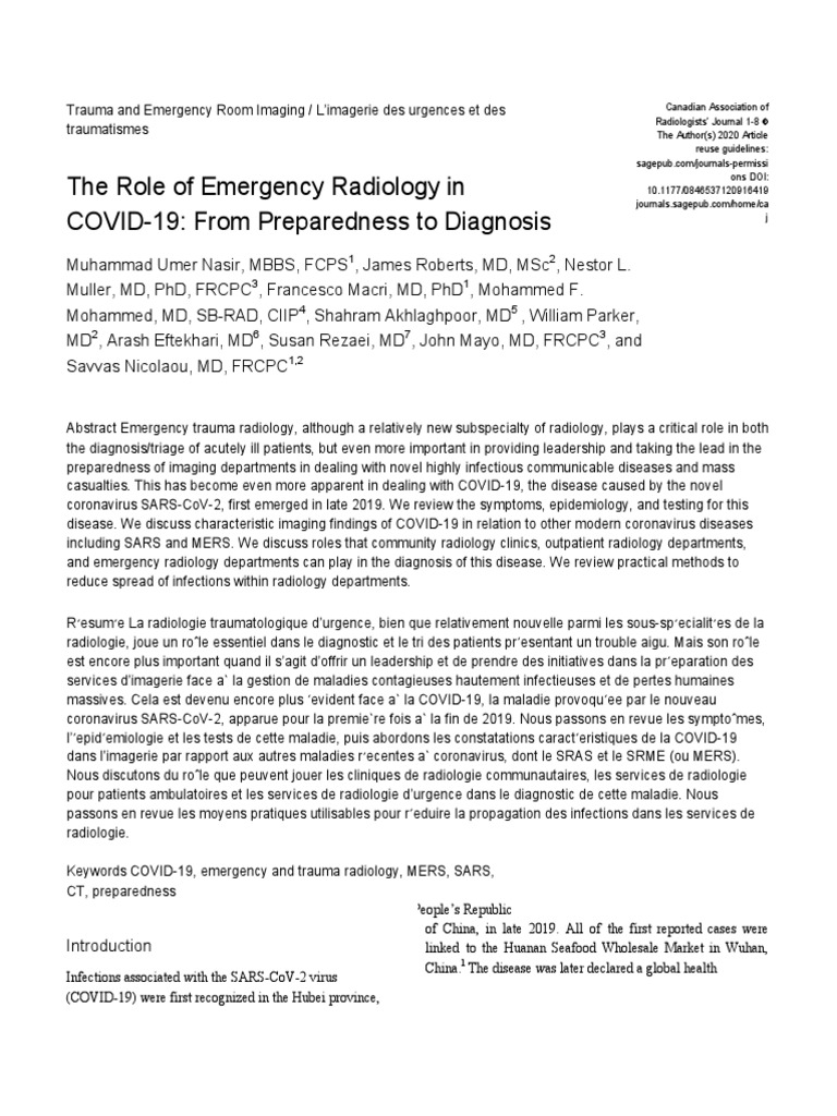 The Role of Emergency Radiology in COVID19 PDF Ct Scan Infection