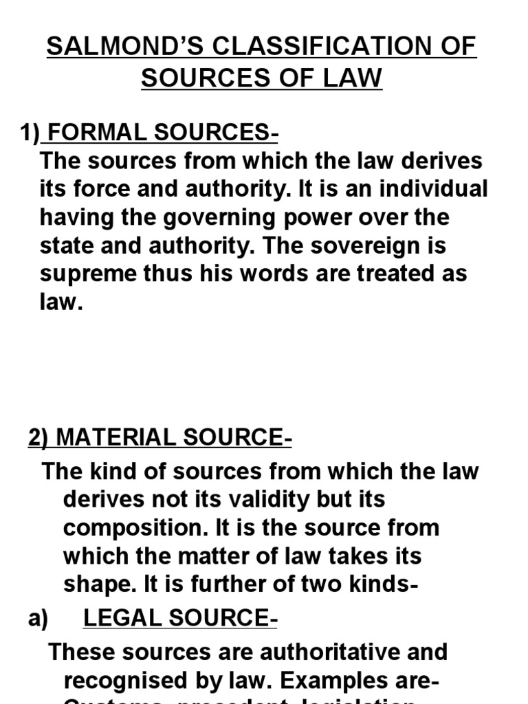 Salmond's Classification of Sources of Law PDF