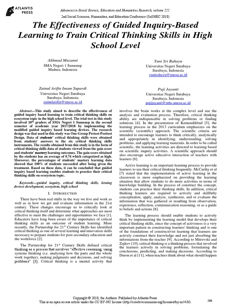 The Effectiveness of Guided Inquiry-Based Learning To Train Critical ...