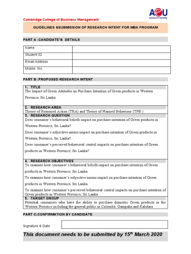 Research Intent for MBA: Green Products | PDF | Business