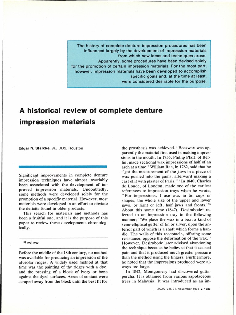 A historical review of complete denture impression materials PDF