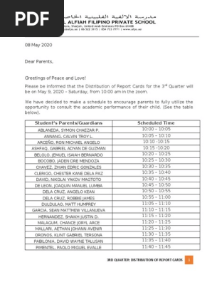 Schedule for Parents