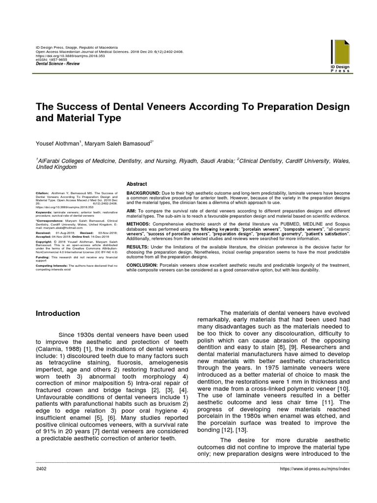 Success of Dental Veneers According To Preparation PDF PDF Dental