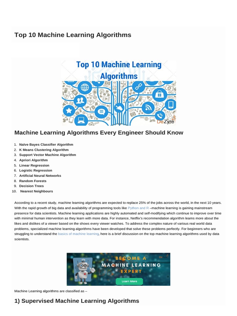 Applications of TOP 10 Algorithms | PDF | Logistic Regression | Machine ...