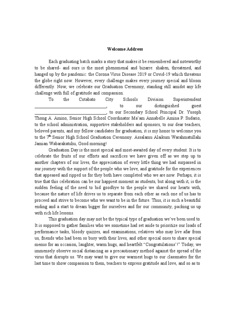 Welcome Adress Draft Pdf