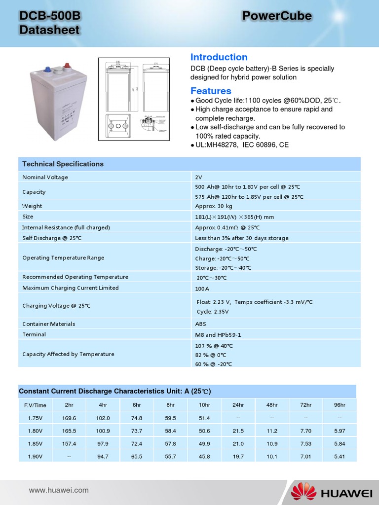 DCB-500B Battery Technical Datasheet | PDF | Rechargeable Battery ...