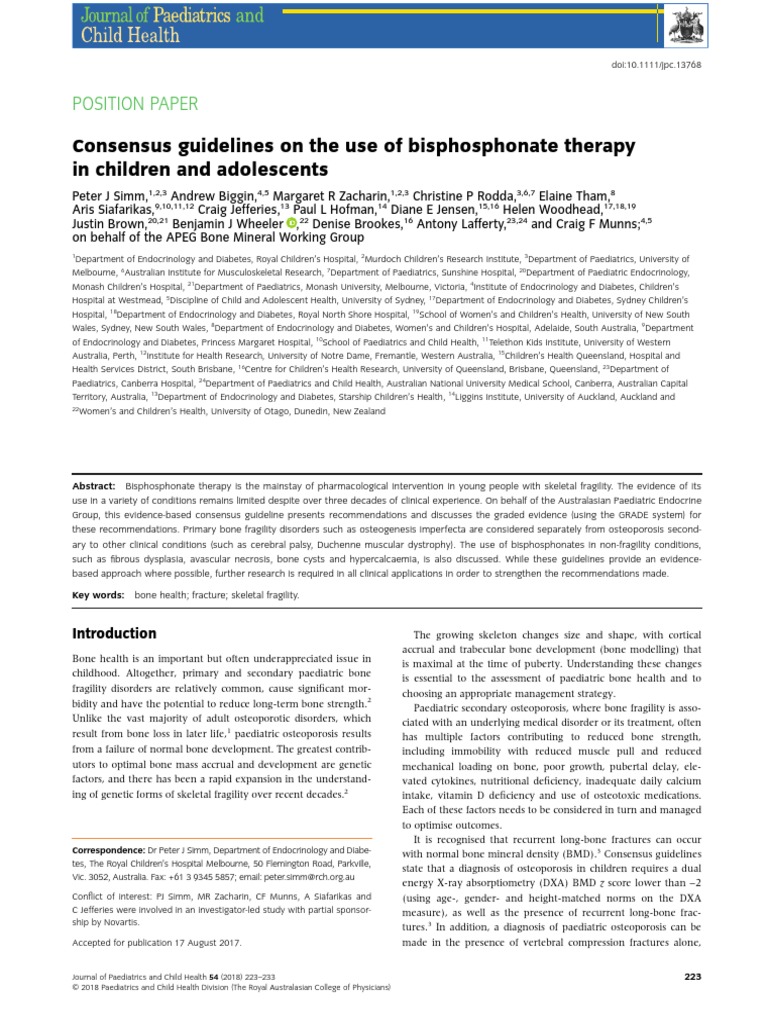 Consensus Guidelines On The Use of Bisphosphonate Therapy in Children ...