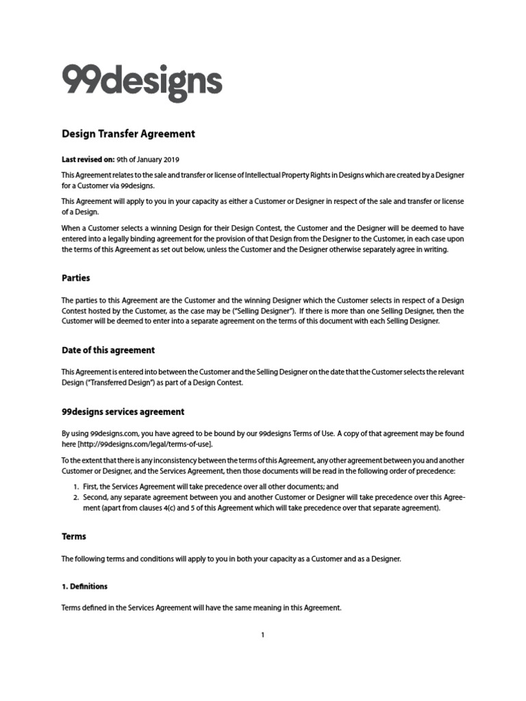 Design Transfer Agreement 781711 en US | PDF | Indemnity | Law And ...