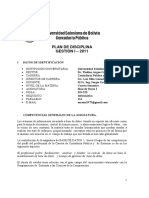 Universidad Salesiana de Bolivia Contaduría Pública: Plan de Disciplina Gestión I - 2011