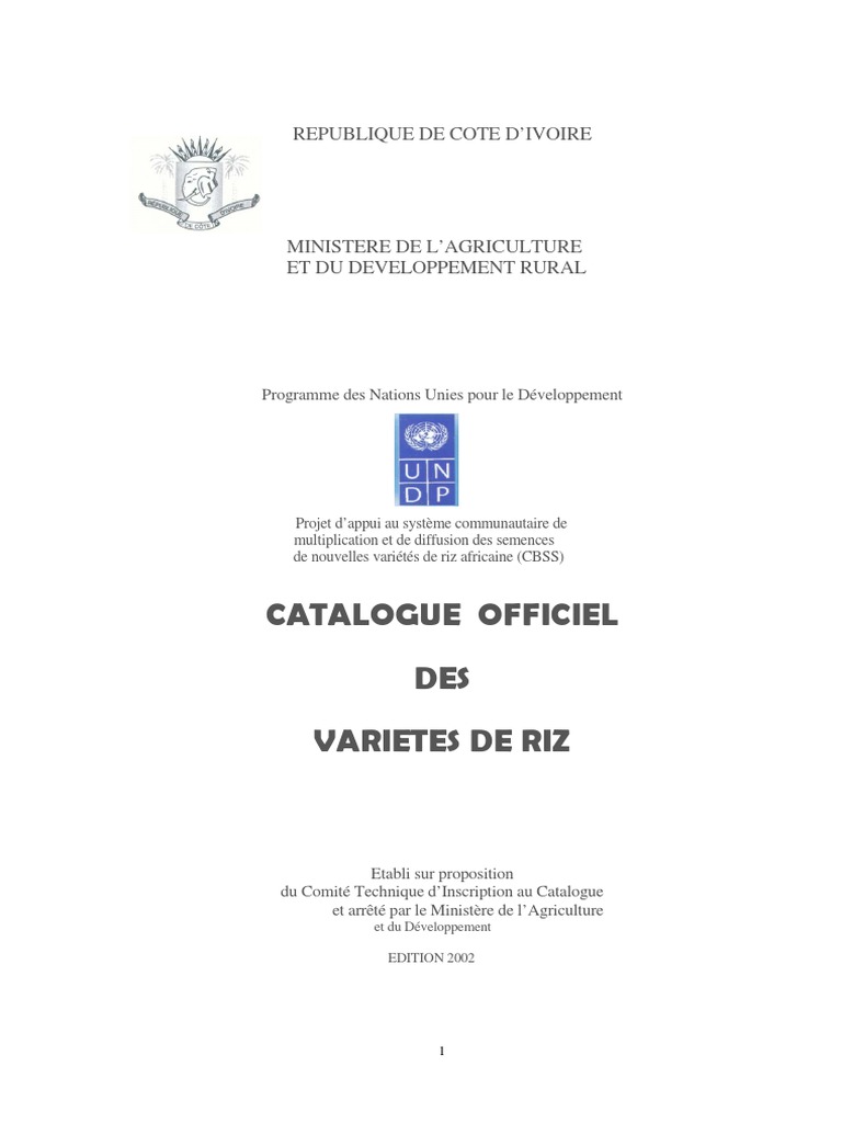 Catalogue des variétés de riz en Côte d'Ivoire | PDF | Riz | Agriculture