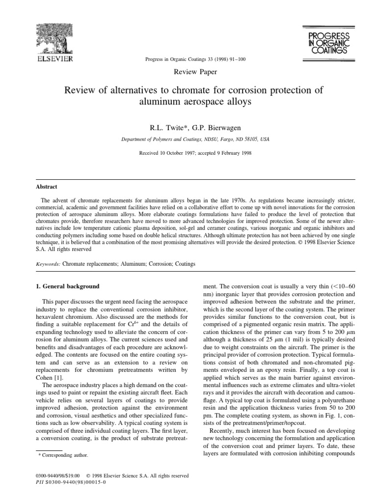 Review of Alternatives To Chromate For Corrosion Protection of Aluminum ...