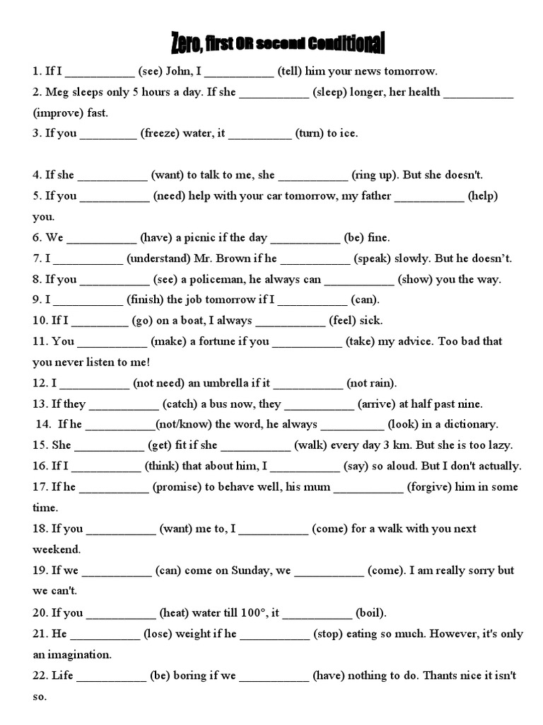 Zero And First Conditional Worksheet Printable Conditional Sentences,