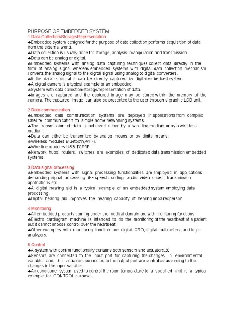 Purpose and Functions of Embedded Systems | PDF | Embedded System ...