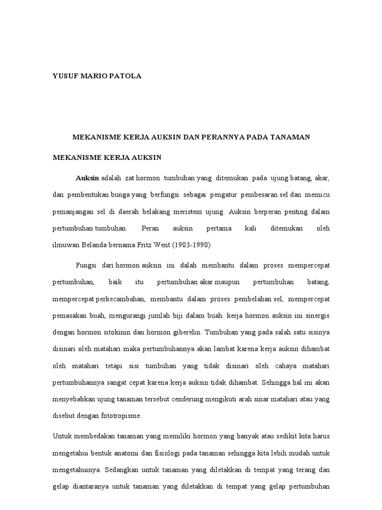 Mekanisme Auksin Dan Peranan Pada Tumbuhan | PDF
