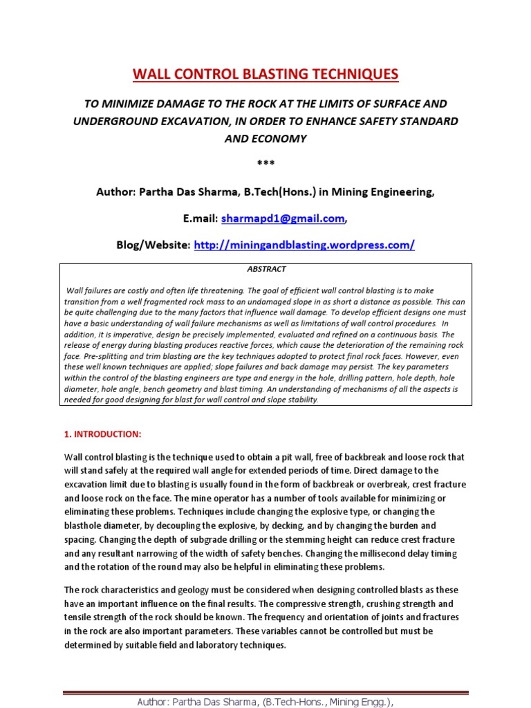 Wall Control Blasting Techniques PDF Strength Of Materials Coal Mining