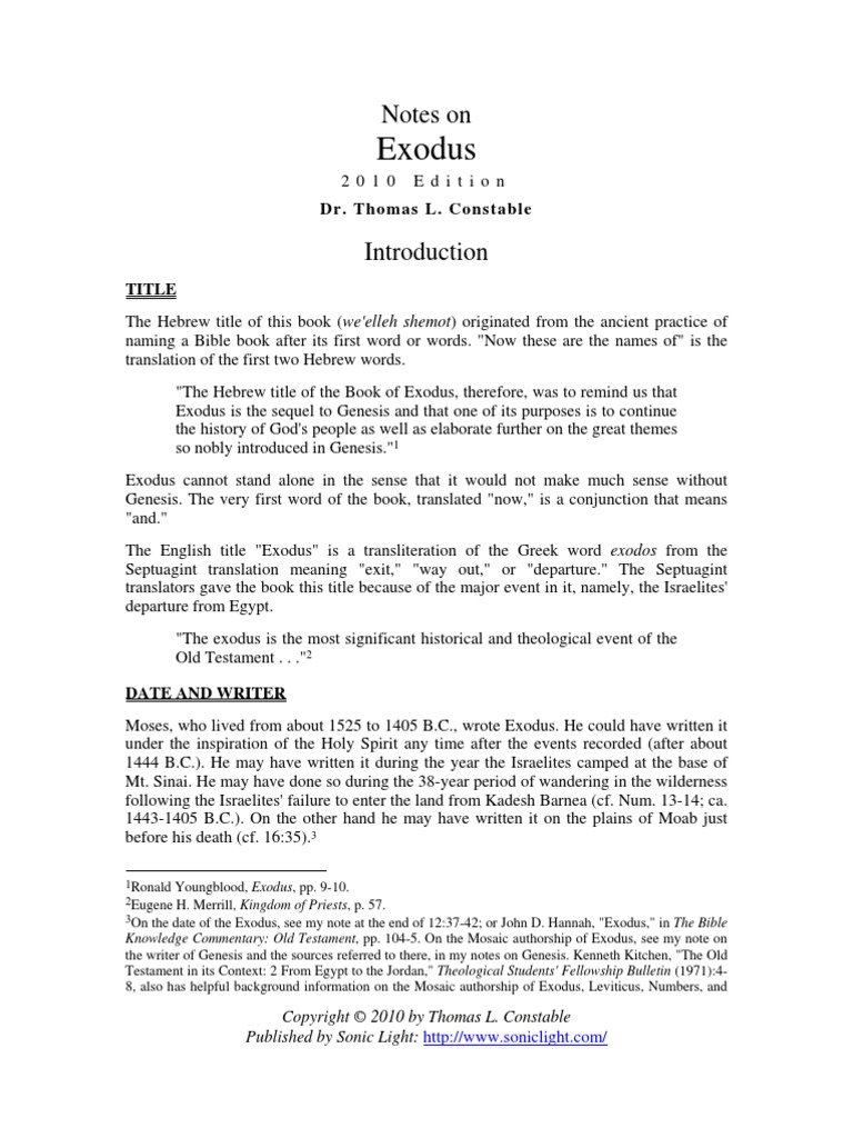 Exodus: Notes On | PDF | Moses | Book Of Exodus