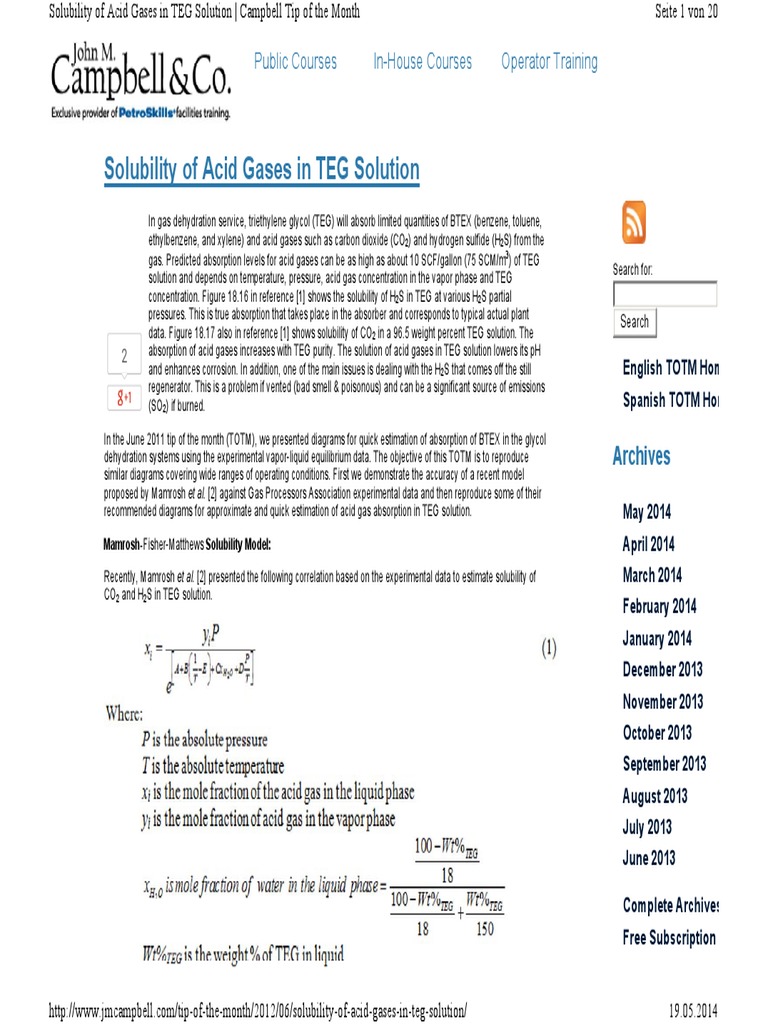 SolubilityOf CO2 Und H2S in TEG Wasser PDF Solubility Carbon Dioxide
