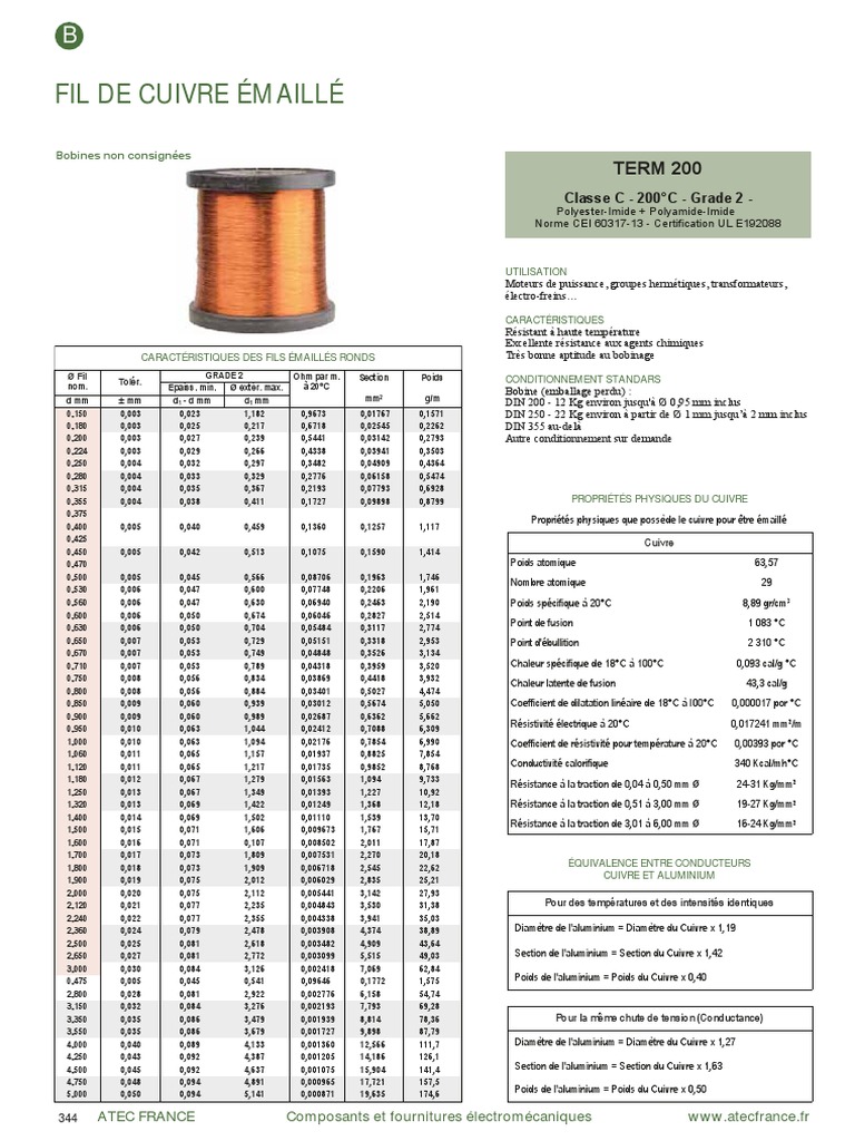 Tableau Correspondance Diamètre Section Fil électrique Pdf Fil Cuivre Emaille | PDF | Obliger | Chimie physique