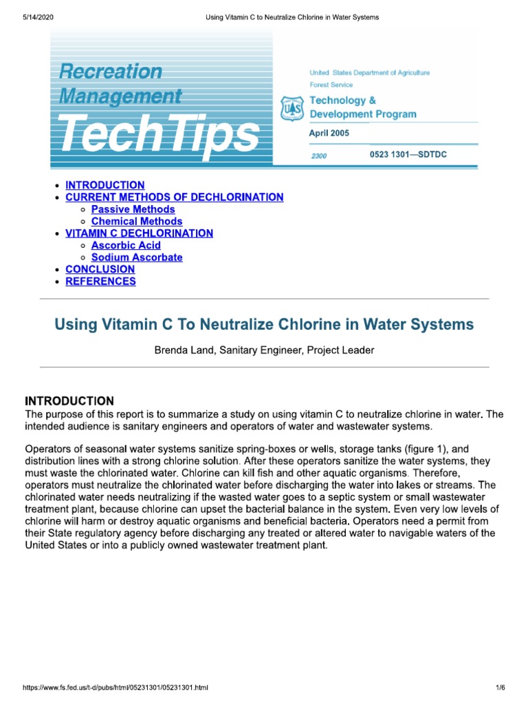 Using Vitamin C to Neutralize Chlorine in Water Systems