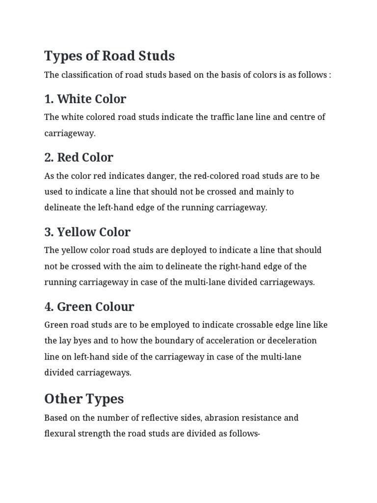 Types of Road Studs 1. White Color PDF