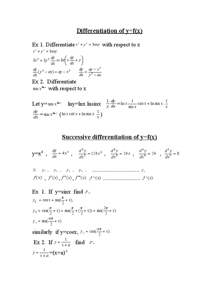 Differentiation Of Y F X Ex 1 Differentiate Pdf