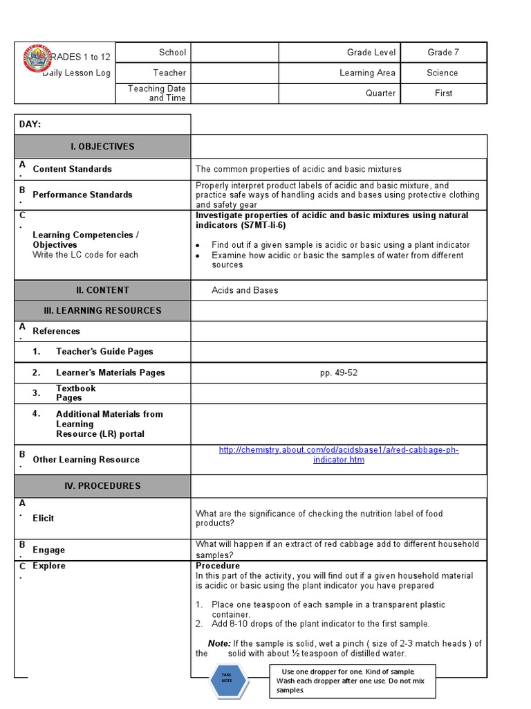 Grade 7 Science: Acids and Bases Lesson | PDF | Sodium Bicarbonate ...