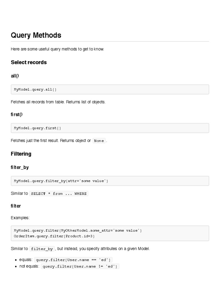 Query Cheat Sheet | PDF