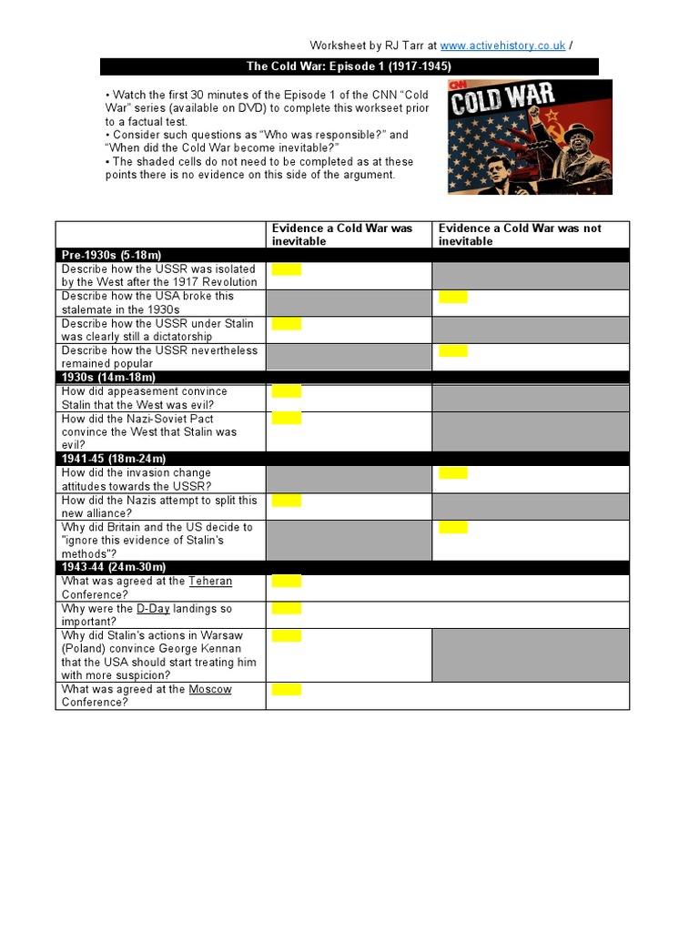 Cold War Episode 1 Worksheet Guide | PDF