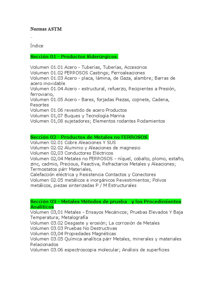 Normas ASTM: Especificaciones y Volúmenes | PDF | Metal no ferroso | Acero