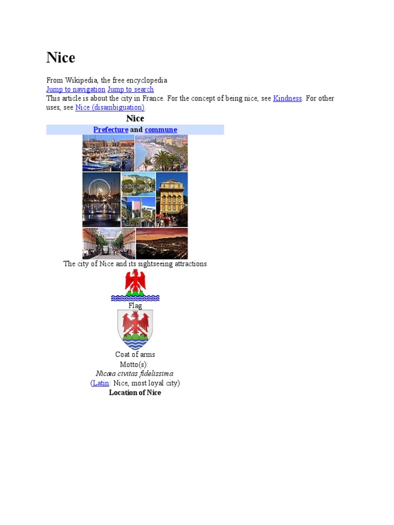 From Wikipedia The Free Encyclopedia This Article Is About The City In France For The Concept Of Being Nice See For Other Uses See Nice