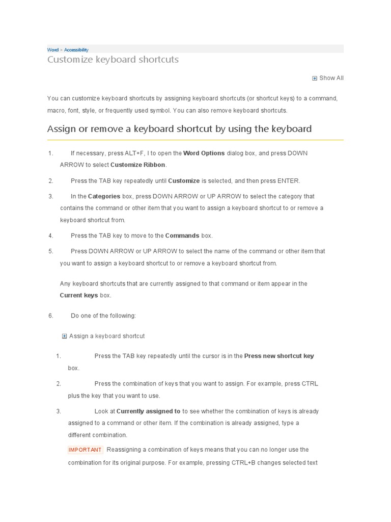 CUSTOMIZE KEYBOARD SHORTCUTS intelligence overview