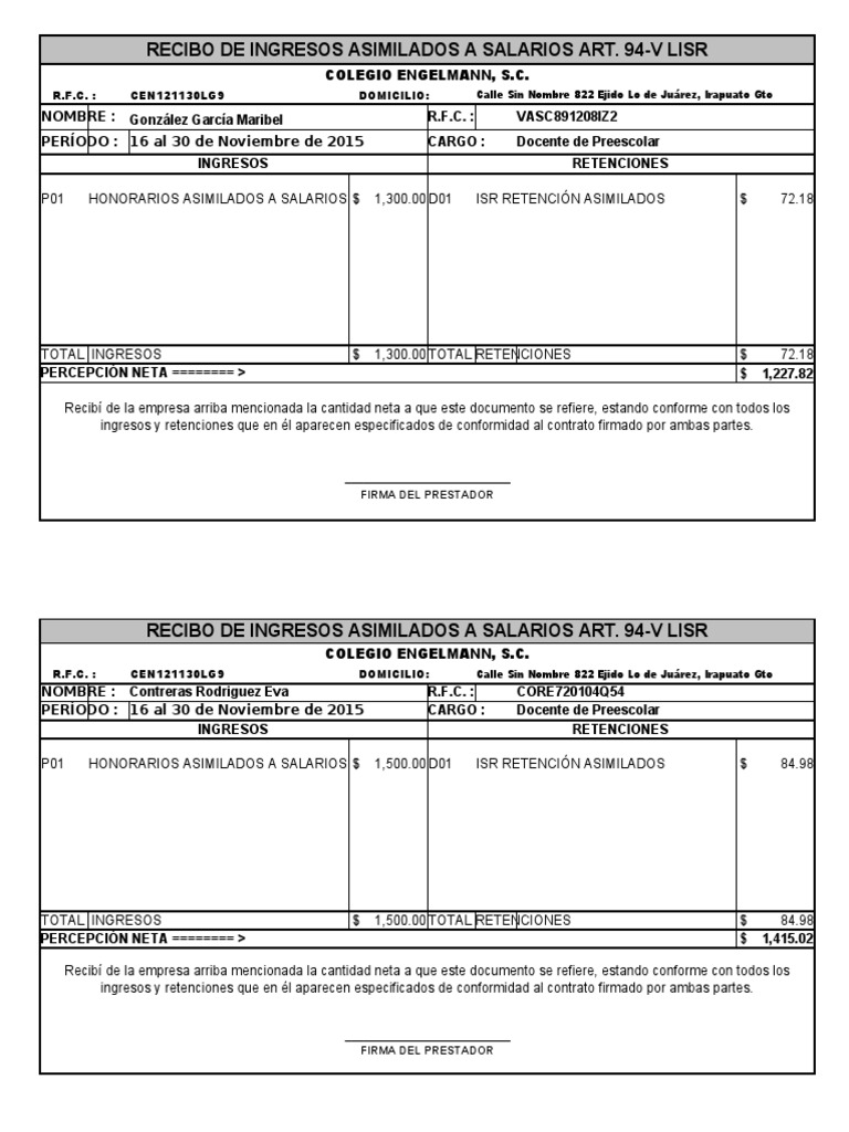 Recibo Asimilados A Salarios PDF