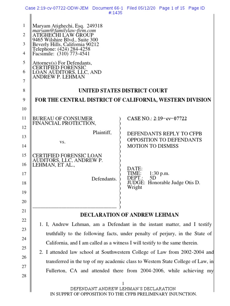Declaration of Andrew Lehman in Support of Defendants Opposition To ...