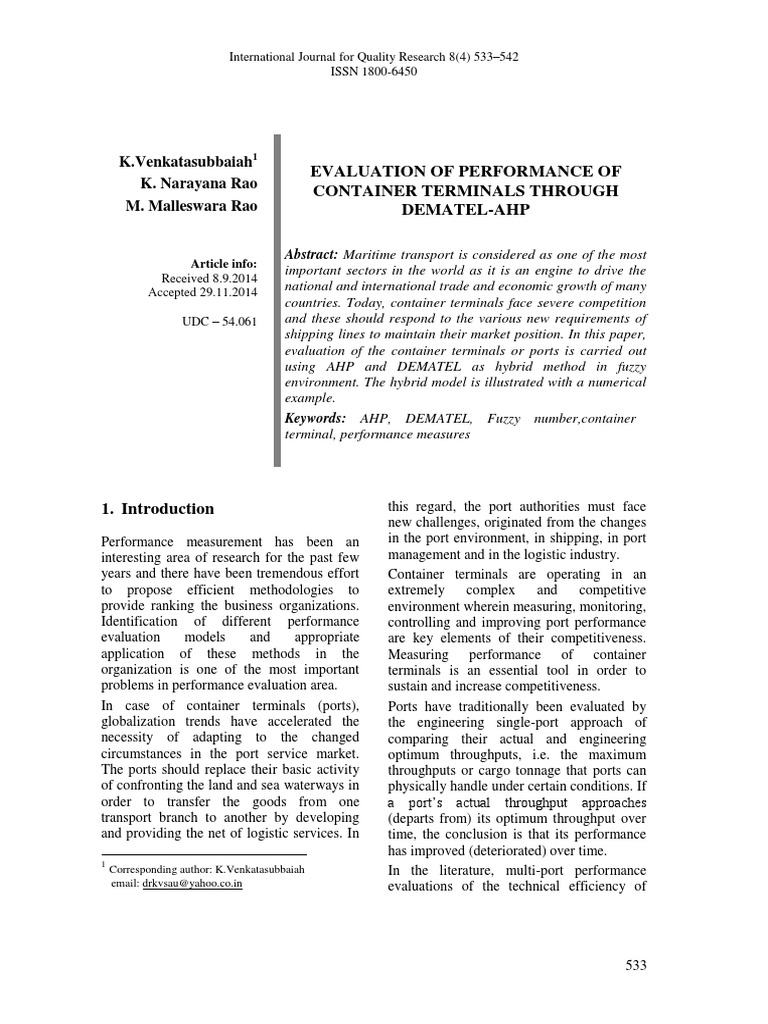 Port Performance Evaluation | PDF | Mathematical Optimization | Port