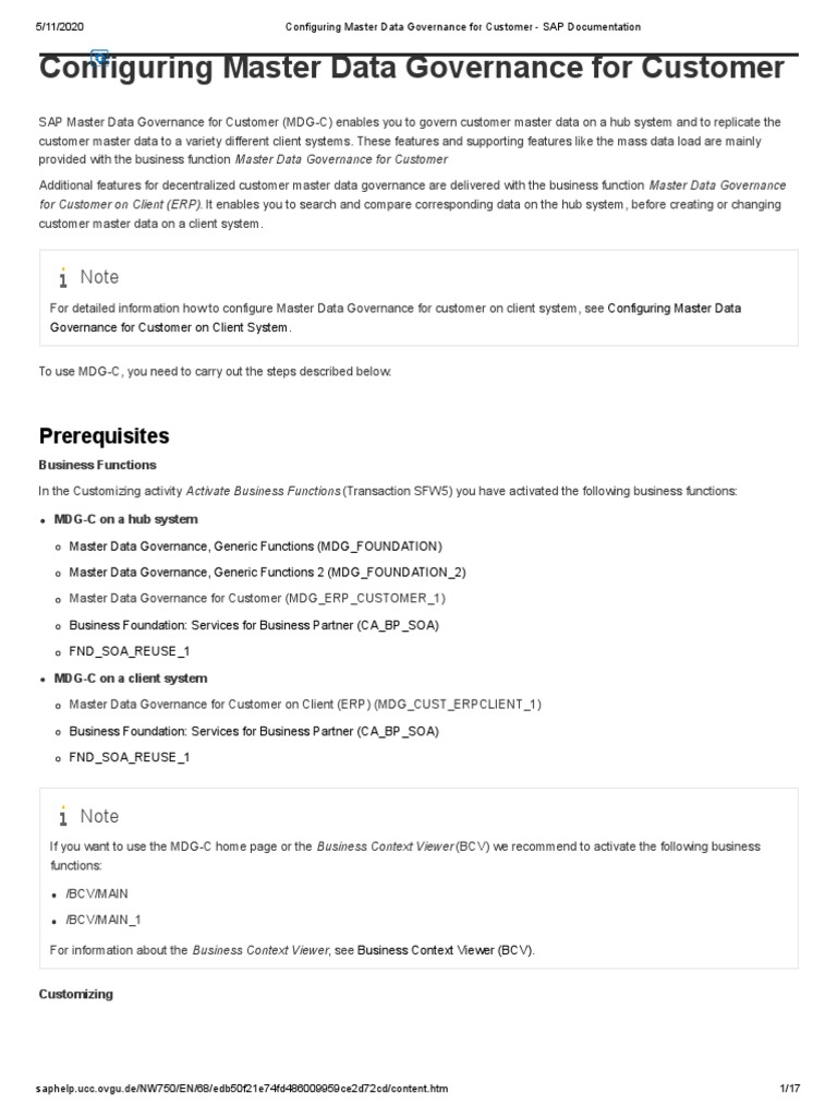 Configuring Master Data Governance For Customer SAP Documentation PDF Enterprise Resource