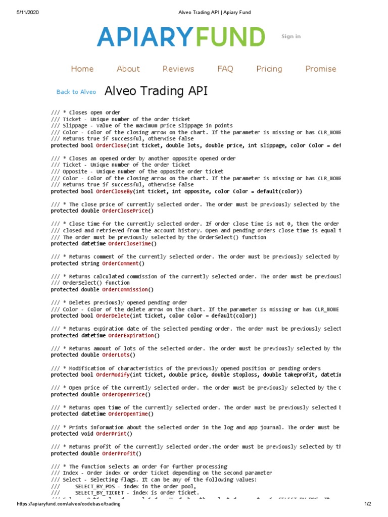 Alveo Trading API Apiary Fund PDF Investment Fund Financial