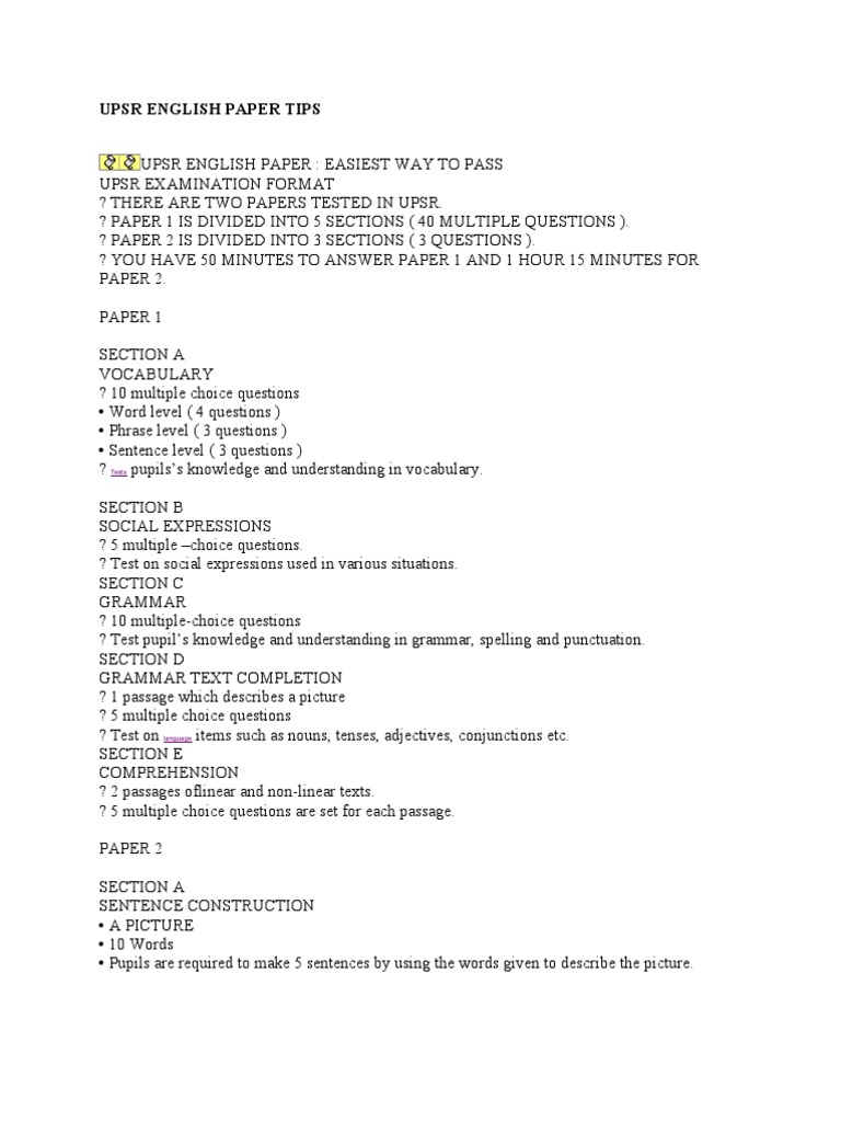 Upsr English Paper Tips | PDF | English Language | Language Mechanics