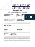 Department of Civil Engineering &technology: Assignment Top Sheet