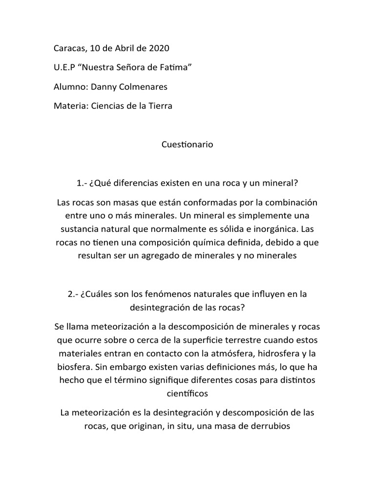 Ciencias De La Tierra Pdf Meteorización Roca Geología