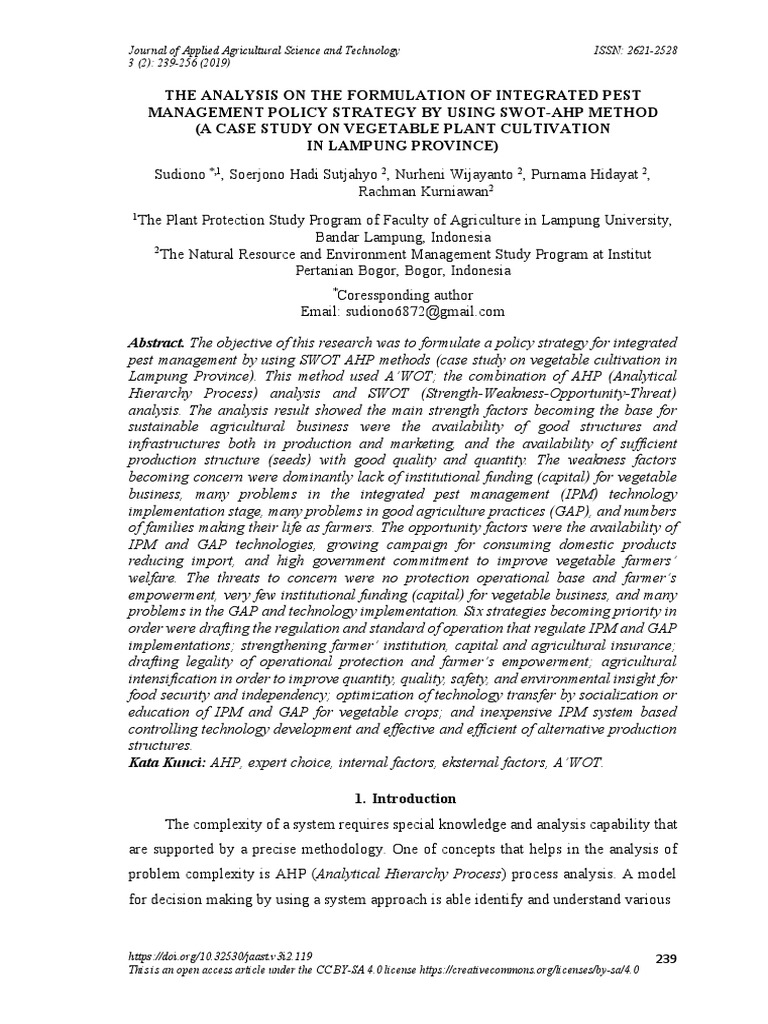119-Article Text-685-2-10-20190901 | PDF | Swot Analysis | Agriculture