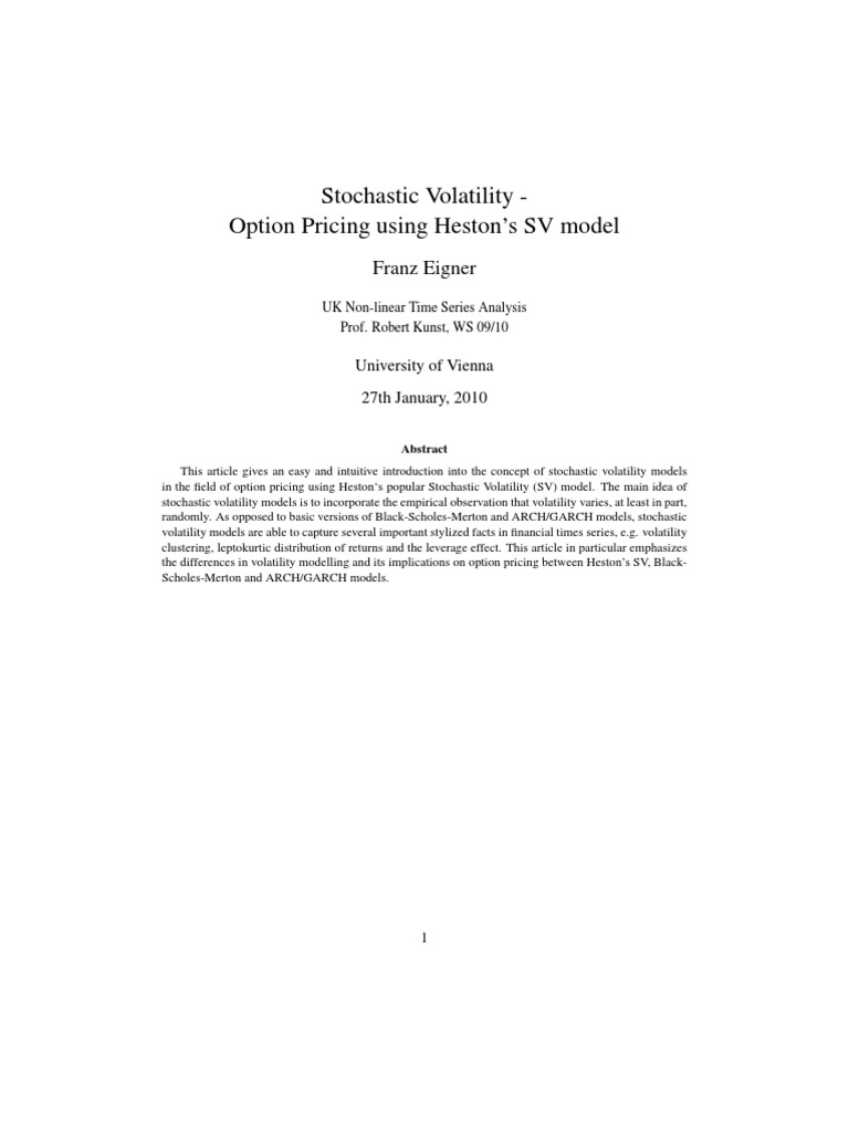 Heston's Stochastic Volatility Model Explained | PDF | Volatility ...