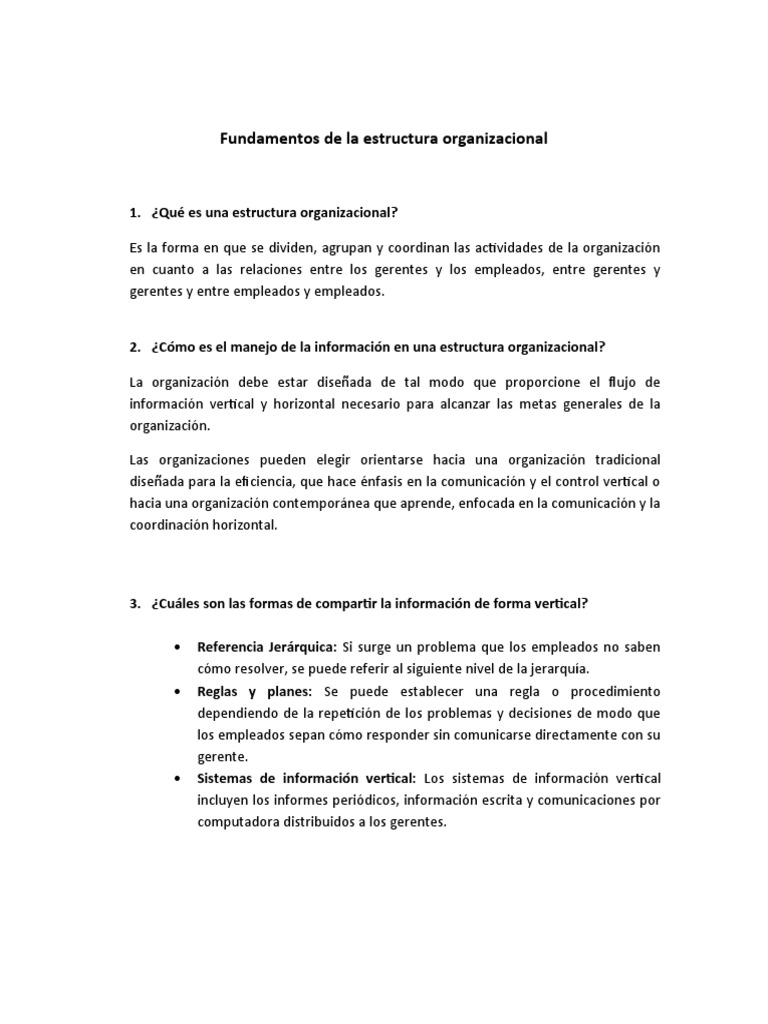 Fundamentos de la estructura organizacional | PDF | Información ...