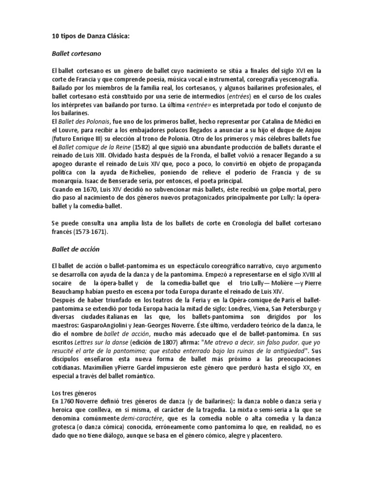10 Tipos de Danza Clasica | PDF | Bailes | Las artes escénicas