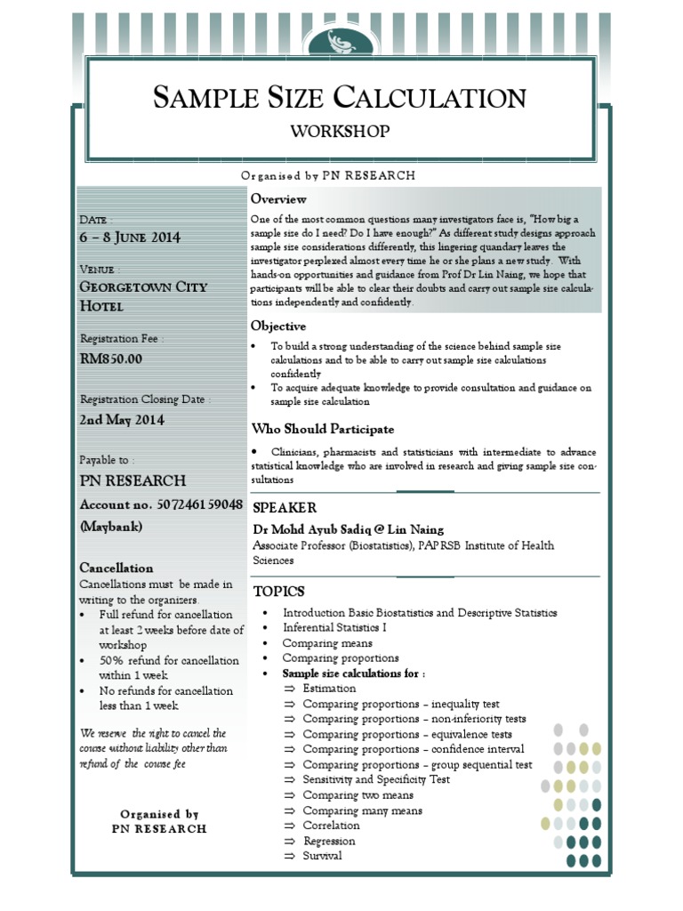 Sample Size Workshop for Researchers | PDF | Sample Size Determination ...
