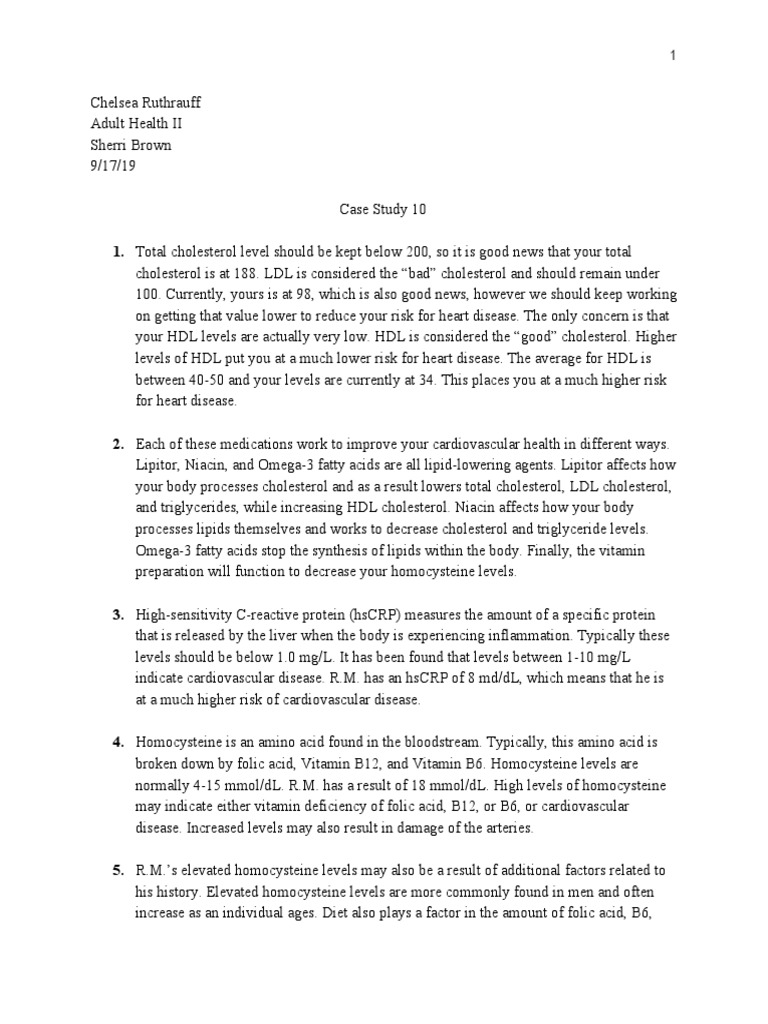 Case Study 10 PDF | PDF | High Density Lipoprotein | Cholesterol