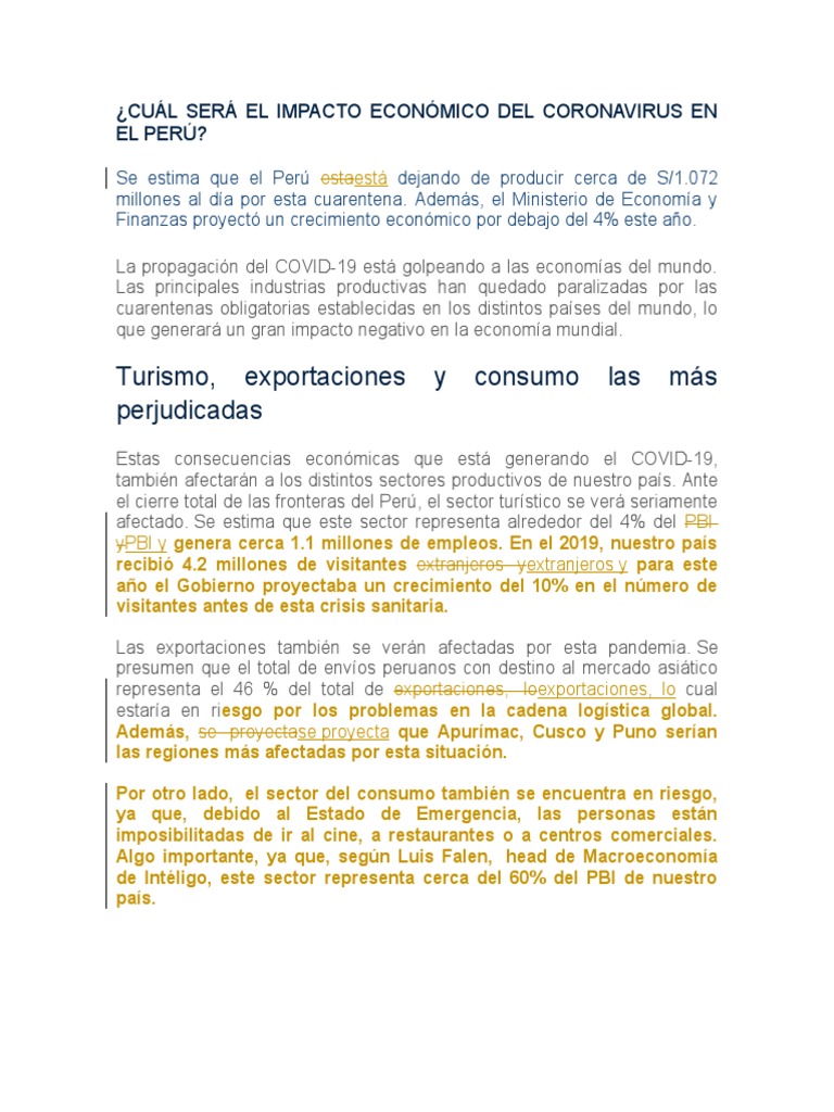 Cuál Será El Impacto Económico Del Coronavirus en El Perú | PDF | Perú ...