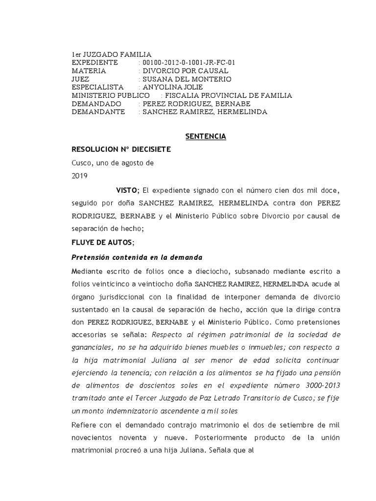 Divorcio por Separación de Hecho en Cusco | PDF | Propiedad de la ...